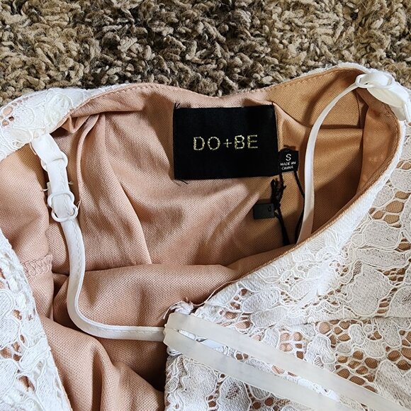 DO+BE White Floral Lace Midi Dress Nude lined Small Bridal Cocktail Romantic NWT - Picture 5 of 8